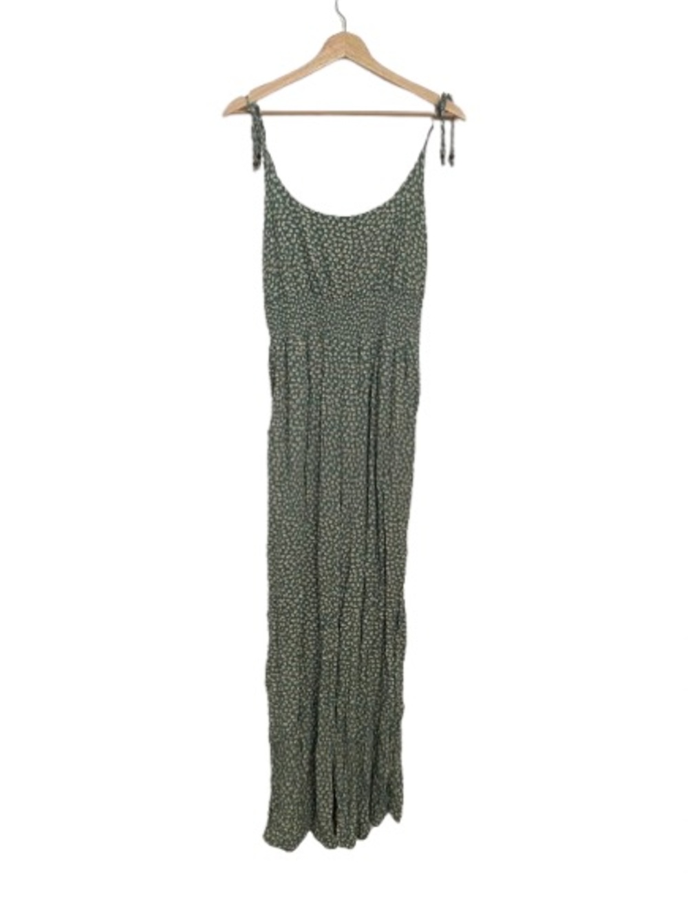 American Eagle Olive Green Tie-Shoulder Wide-Leg Jumpsuit Size L